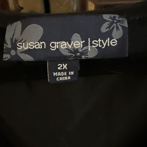 Susan Graver Women's Knit Sleeveless Scoop Neck Tank Top 95% Cotton Black 2X - Picture 3 of 6